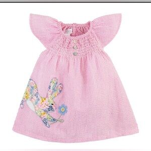 Baby girl Mud Pie Pink Smocked Easter Bunny Seersucker Dress  12-18 month